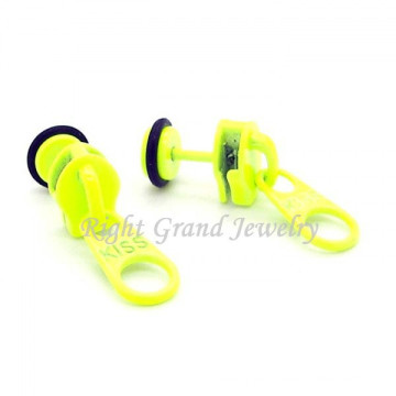 Neon amarillo anodizado cremallera patrón pendientes falso lujo Joyería Piercing